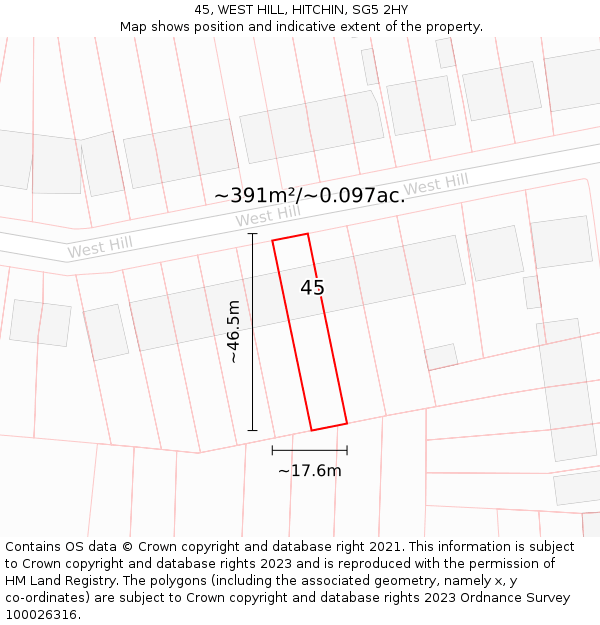 45, WEST HILL, HITCHIN, SG5 2HY: Plot and title map