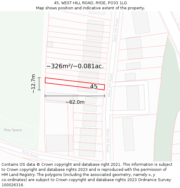 45, WEST HILL ROAD, RYDE, PO33 1LG: Plot and title map