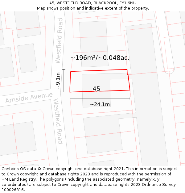 45, WESTFIELD ROAD, BLACKPOOL, FY1 6NU: Plot and title map