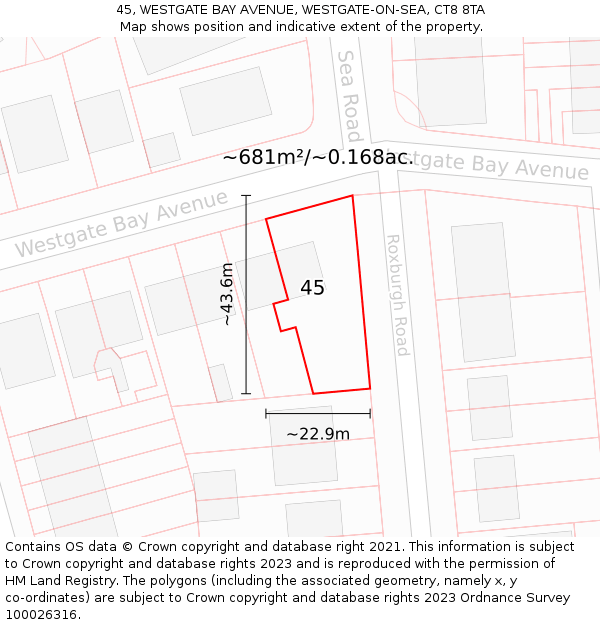 45, WESTGATE BAY AVENUE, WESTGATE-ON-SEA, CT8 8TA: Plot and title map