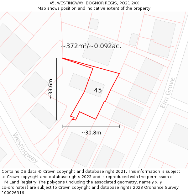 45, WESTINGWAY, BOGNOR REGIS, PO21 2XX: Plot and title map