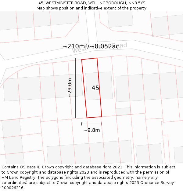 45, WESTMINSTER ROAD, WELLINGBOROUGH, NN8 5YS: Plot and title map