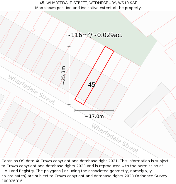 45, WHARFEDALE STREET, WEDNESBURY, WS10 9AF: Plot and title map