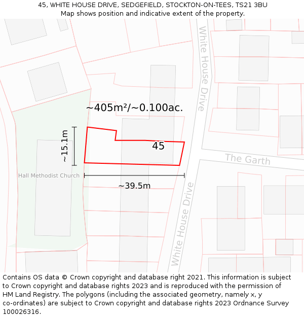 45, WHITE HOUSE DRIVE, SEDGEFIELD, STOCKTON-ON-TEES, TS21 3BU: Plot and title map