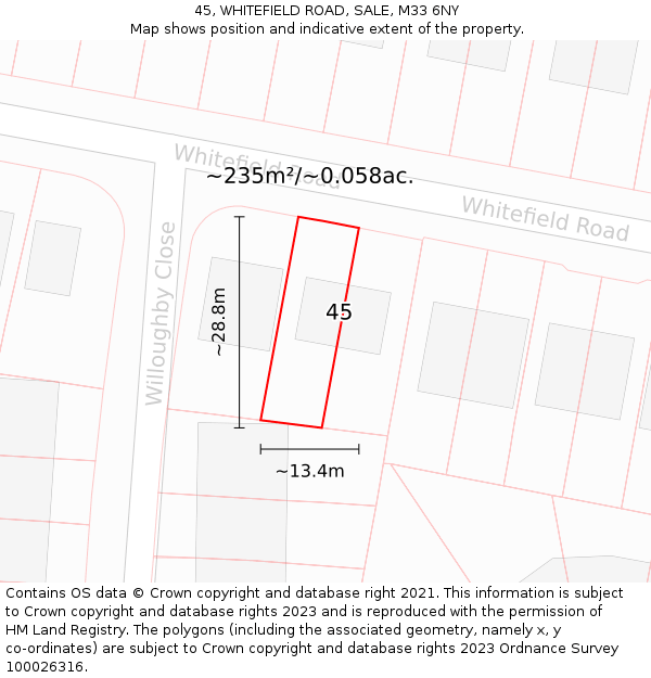 45, WHITEFIELD ROAD, SALE, M33 6NY: Plot and title map