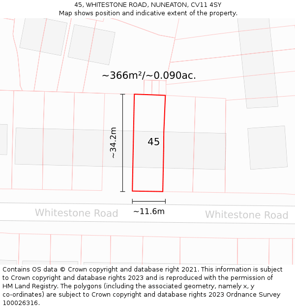 45, WHITESTONE ROAD, NUNEATON, CV11 4SY: Plot and title map