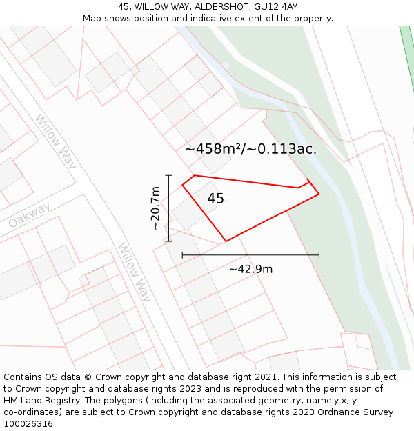 45, WILLOW WAY, ALDERSHOT, GU12 4AY: Plot and title map