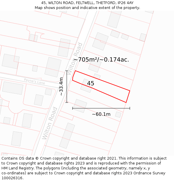 45, WILTON ROAD, FELTWELL, THETFORD, IP26 4AY: Plot and title map