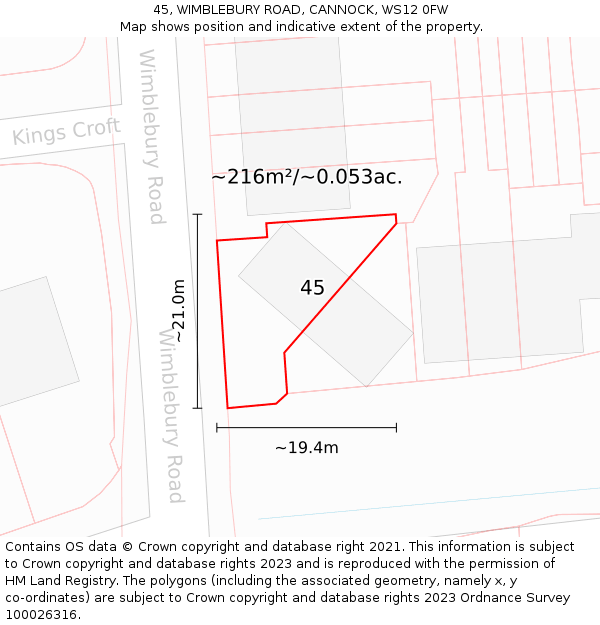 45, WIMBLEBURY ROAD, CANNOCK, WS12 0FW: Plot and title map