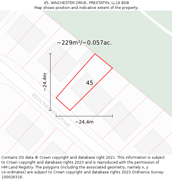 45, WINCHESTER DRIVE, PRESTATYN, LL19 8DB: Plot and title map