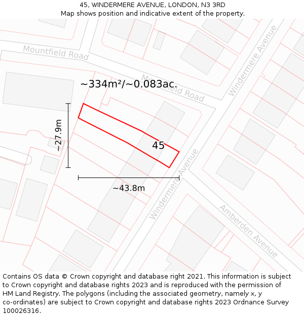 45, WINDERMERE AVENUE, LONDON, N3 3RD: Plot and title map