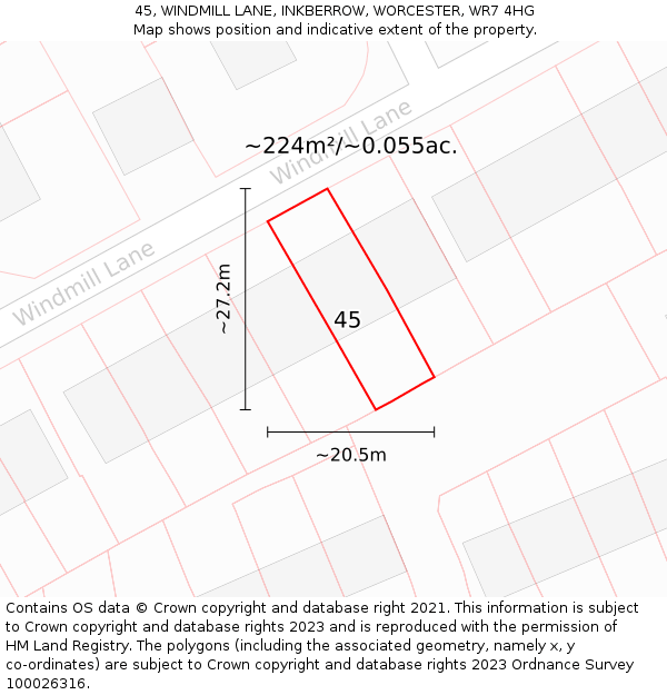 45, WINDMILL LANE, INKBERROW, WORCESTER, WR7 4HG: Plot and title map