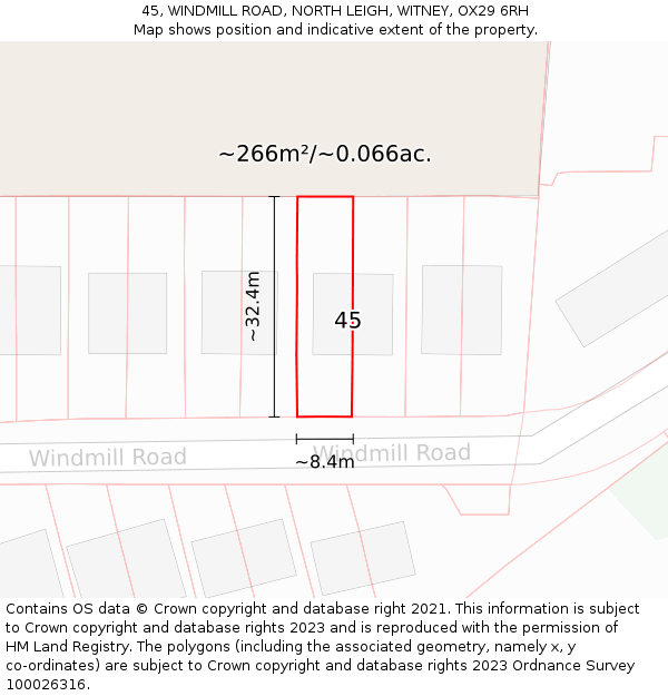 45, WINDMILL ROAD, NORTH LEIGH, WITNEY, OX29 6RH: Plot and title map