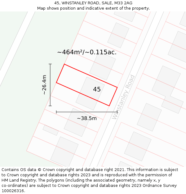 45, WINSTANLEY ROAD, SALE, M33 2AG: Plot and title map