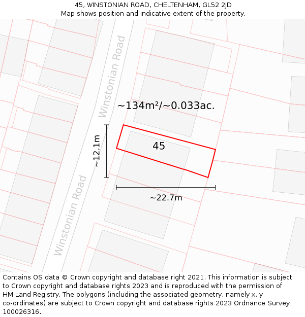 45, WINSTONIAN ROAD, CHELTENHAM, GL52 2JD: Plot and title map