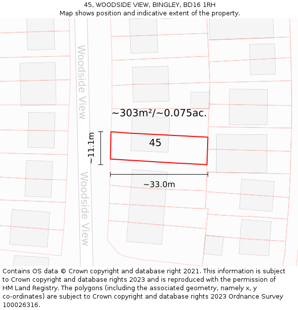45, WOODSIDE VIEW, BINGLEY, BD16 1RH: Plot and title map