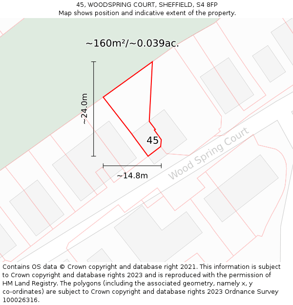 45, WOODSPRING COURT, SHEFFIELD, S4 8FP: Plot and title map