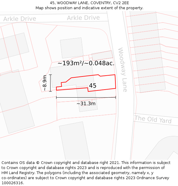 45, WOODWAY LANE, COVENTRY, CV2 2EE: Plot and title map