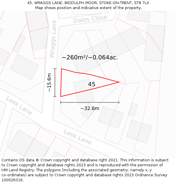 45, WRAGGS LANE, BIDDULPH MOOR, STOKE-ON-TRENT, ST8 7LX: Plot and title map