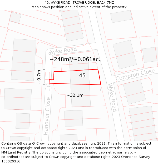 45, WYKE ROAD, TROWBRIDGE, BA14 7NZ: Plot and title map