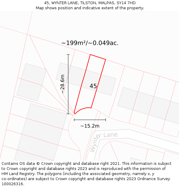 45, WYNTER LANE, TILSTON, MALPAS, SY14 7HD: Plot and title map