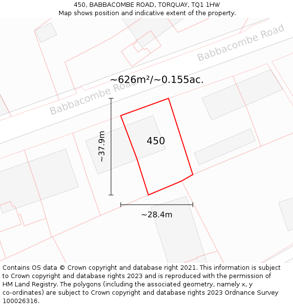 450, BABBACOMBE ROAD, TORQUAY, TQ1 1HW: Plot and title map