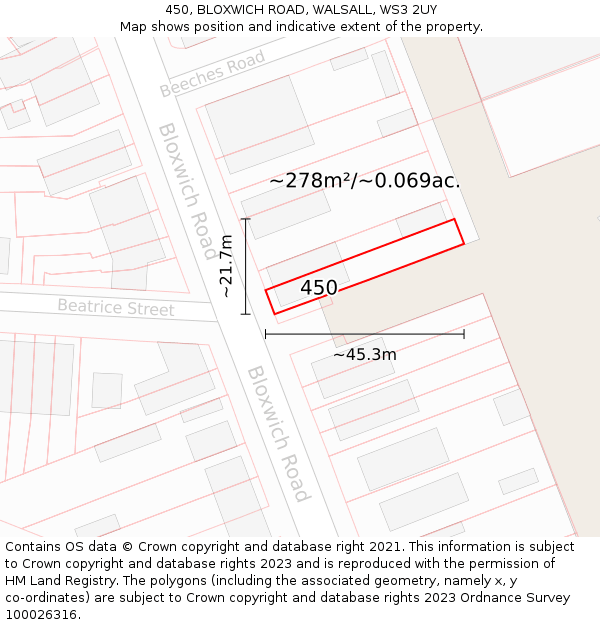 450, BLOXWICH ROAD, WALSALL, WS3 2UY: Plot and title map