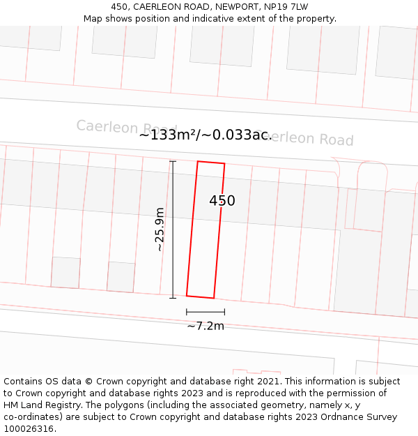 450, CAERLEON ROAD, NEWPORT, NP19 7LW: Plot and title map