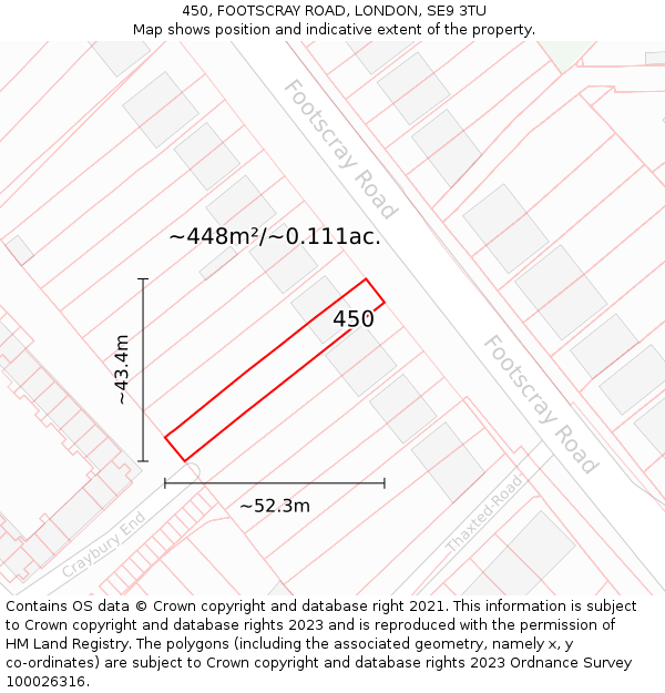 450, FOOTSCRAY ROAD, LONDON, SE9 3TU: Plot and title map