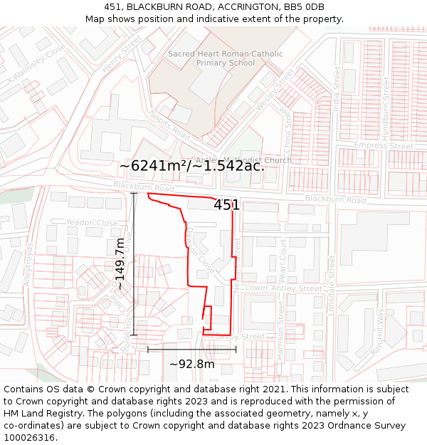 451, BLACKBURN ROAD, ACCRINGTON, BB5 0DB: Plot and title map