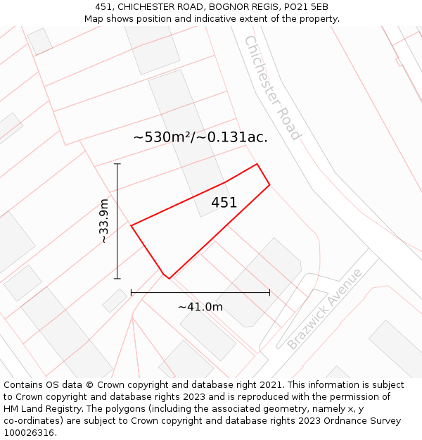 451, CHICHESTER ROAD, BOGNOR REGIS, PO21 5EB: Plot and title map