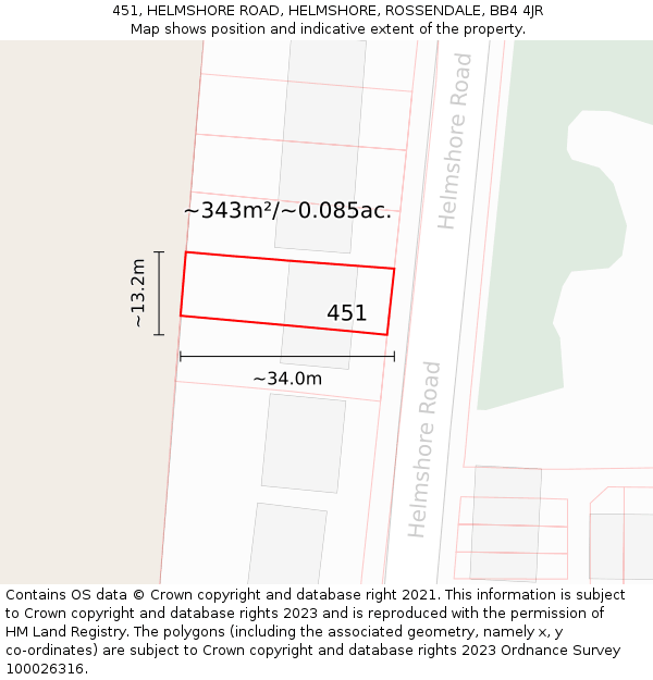 451, HELMSHORE ROAD, HELMSHORE, ROSSENDALE, BB4 4JR: Plot and title map