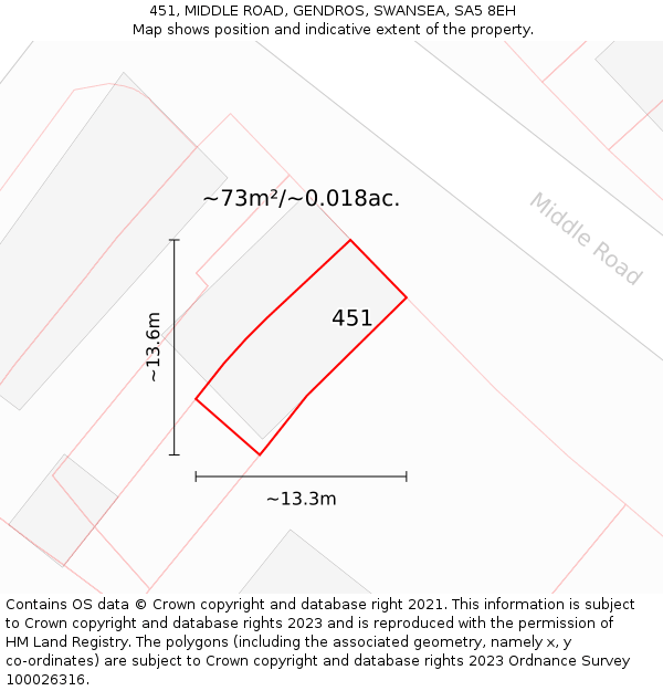 451, MIDDLE ROAD, GENDROS, SWANSEA, SA5 8EH: Plot and title map