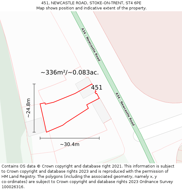 451, NEWCASTLE ROAD, STOKE-ON-TRENT, ST4 6PE: Plot and title map