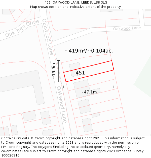 451, OAKWOOD LANE, LEEDS, LS8 3LG: Plot and title map