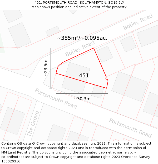 451, PORTSMOUTH ROAD, SOUTHAMPTON, SO19 9LY: Plot and title map