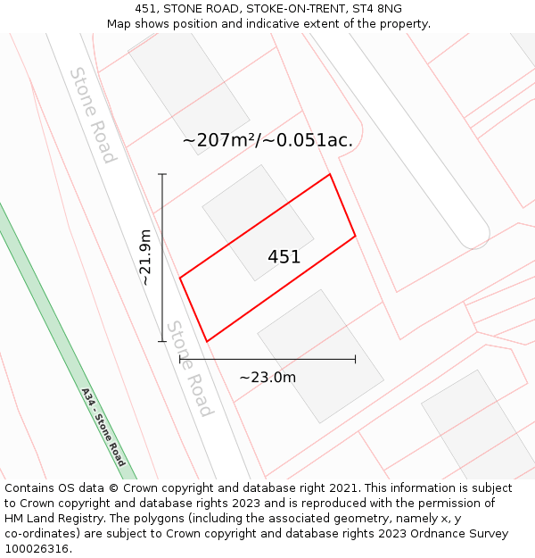 451, STONE ROAD, STOKE-ON-TRENT, ST4 8NG: Plot and title map