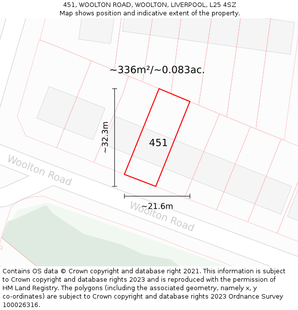 451, WOOLTON ROAD, WOOLTON, LIVERPOOL, L25 4SZ: Plot and title map