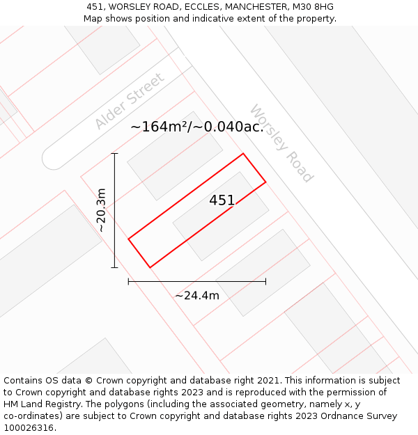 451, WORSLEY ROAD, ECCLES, MANCHESTER, M30 8HG: Plot and title map