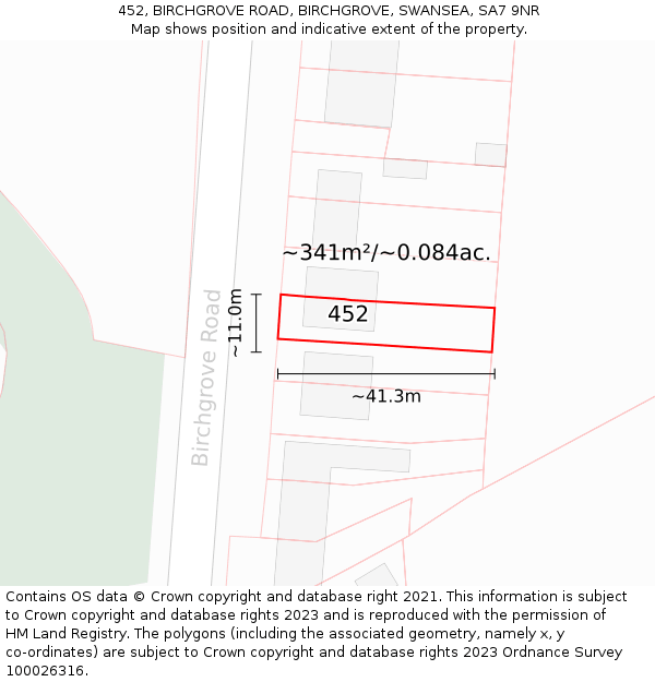 452, BIRCHGROVE ROAD, BIRCHGROVE, SWANSEA, SA7 9NR: Plot and title map