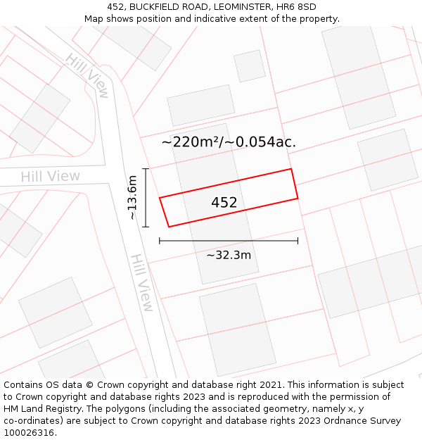 452, BUCKFIELD ROAD, LEOMINSTER, HR6 8SD: Plot and title map