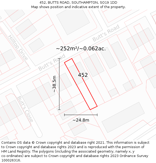 452, BUTTS ROAD, SOUTHAMPTON, SO19 1DD: Plot and title map