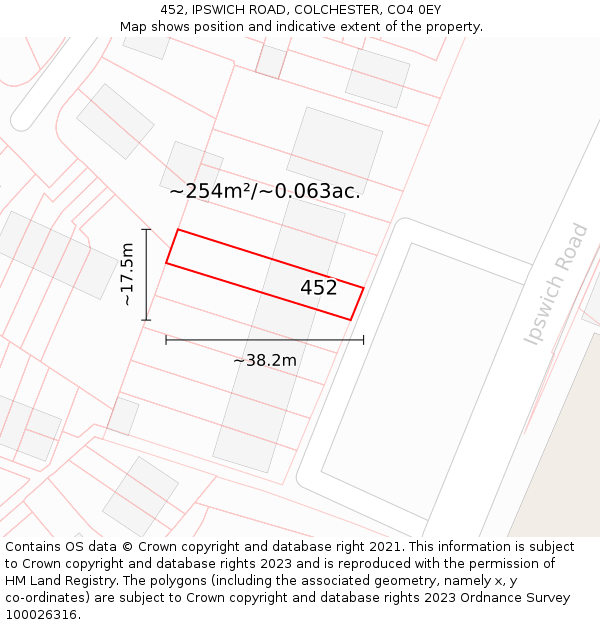 452, IPSWICH ROAD, COLCHESTER, CO4 0EY: Plot and title map