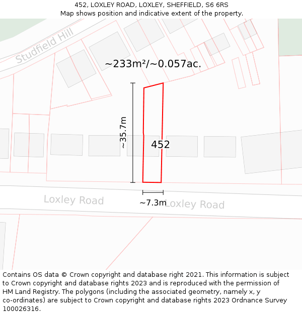 452, LOXLEY ROAD, LOXLEY, SHEFFIELD, S6 6RS: Plot and title map