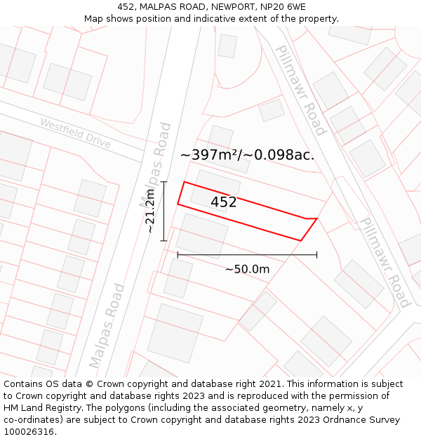 452, MALPAS ROAD, NEWPORT, NP20 6WE: Plot and title map