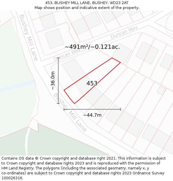 453, BUSHEY MILL LANE, BUSHEY, WD23 2AT: Plot and title map
