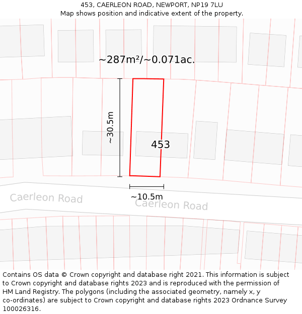 453, CAERLEON ROAD, NEWPORT, NP19 7LU: Plot and title map