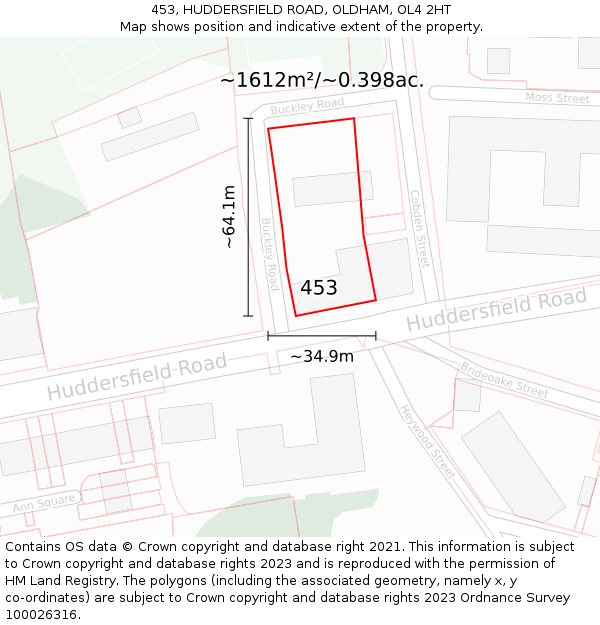 453, HUDDERSFIELD ROAD, OLDHAM, OL4 2HT: Plot and title map