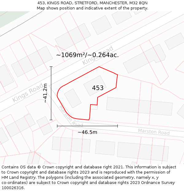 453, KINGS ROAD, STRETFORD, MANCHESTER, M32 8QN: Plot and title map