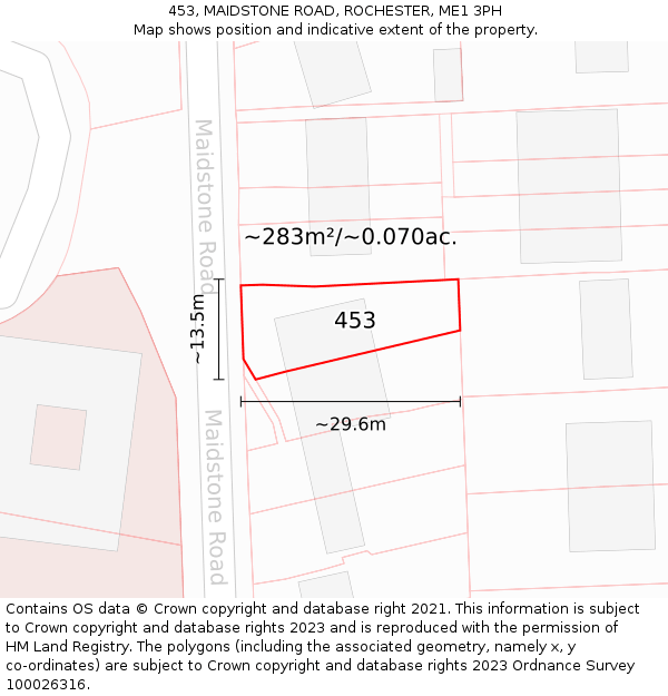 453, MAIDSTONE ROAD, ROCHESTER, ME1 3PH: Plot and title map